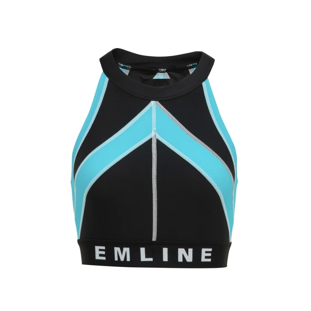 Emline Black & Aqua Performance Crop Top